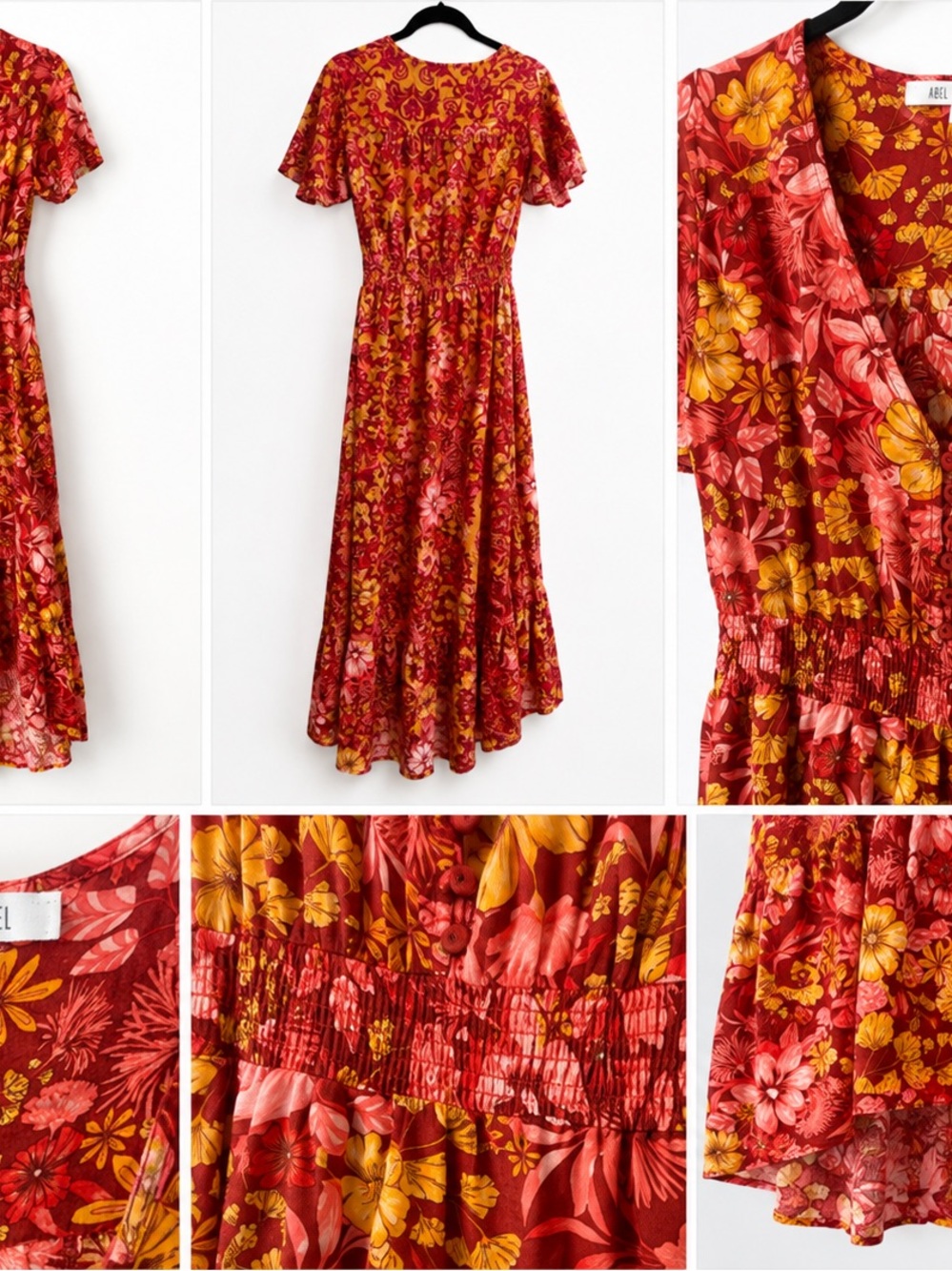 Abel the Label Anthropologie Floral Maxi Dress XS Boho Puff Sleeve